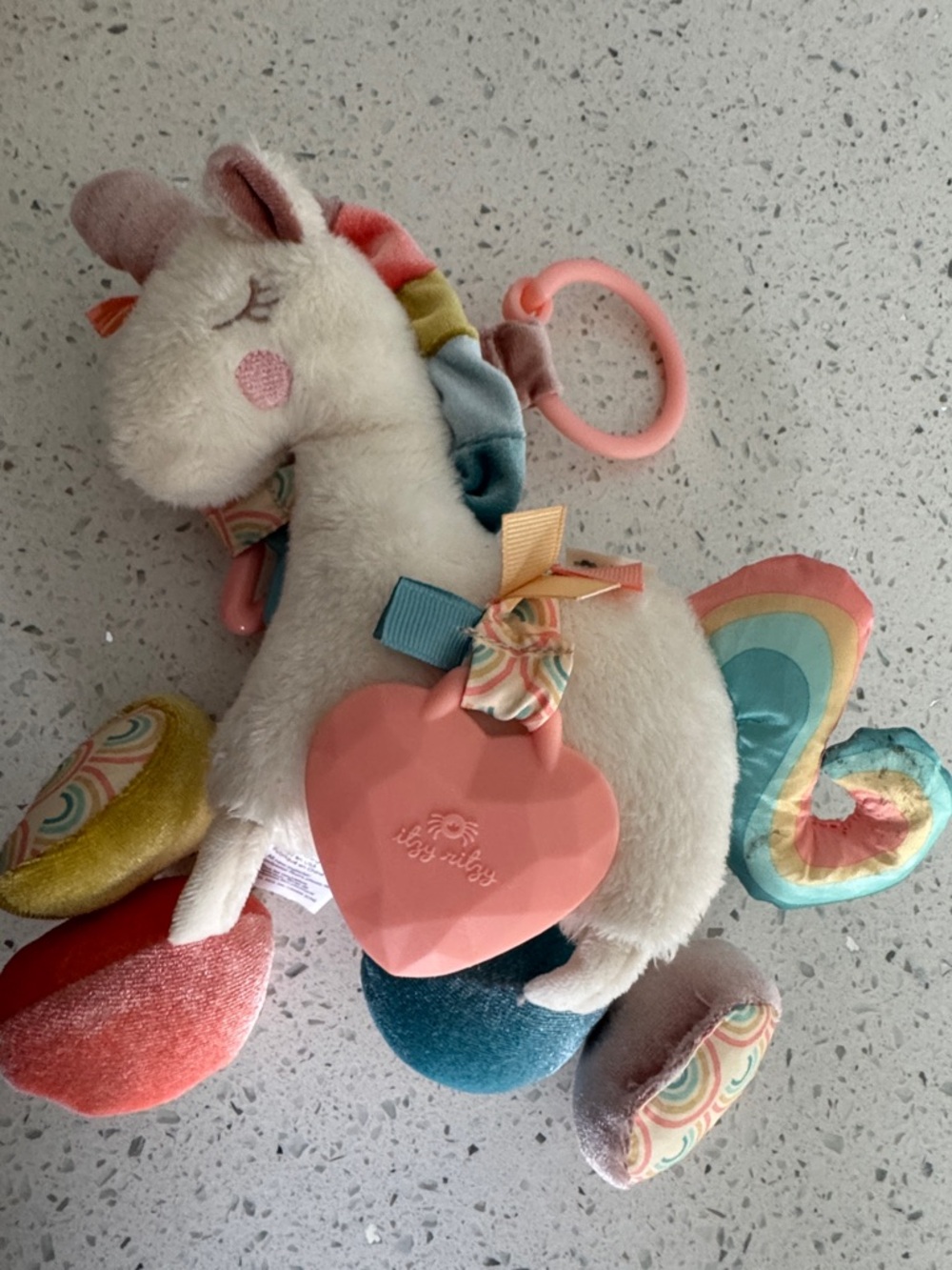 Pink and White Plush Unicorn Sensory Toy - Soft Activity Toy